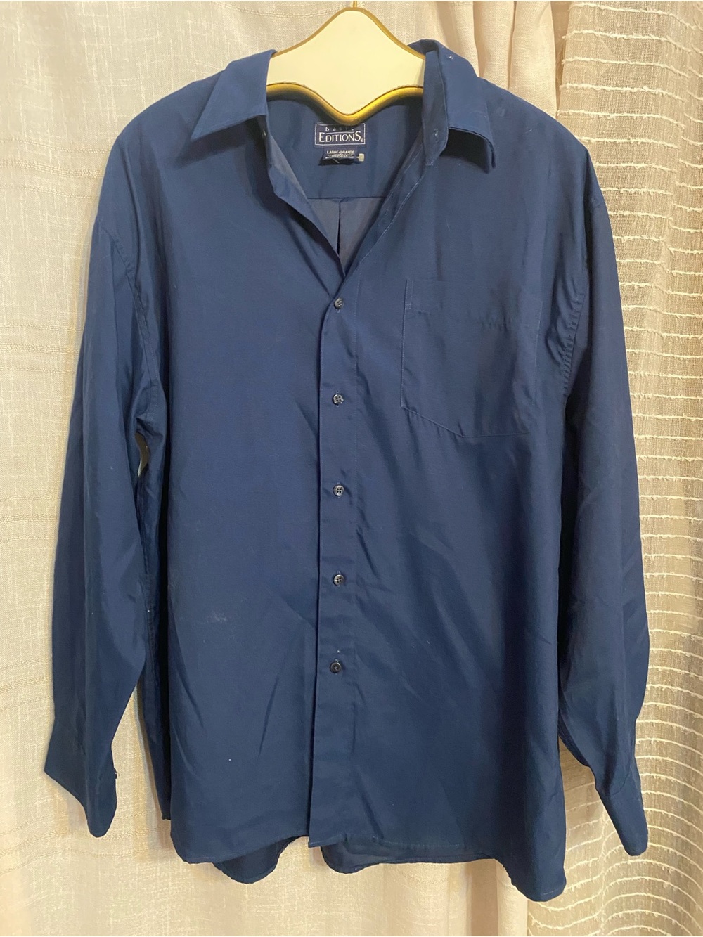 Vintage Basic Editions Navy Blue Button Down Shirt Mens Large Y2K